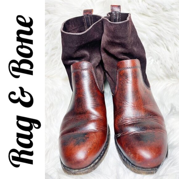 RAG & BONE Mercer II Suede Handmade Antiqued Leather Burgundy Booties, Size 37 - Picture 5 of 12